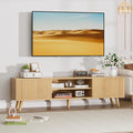 TV Stand for TVs Up to 75 Inches, Boho Entertainment Center Wood TV Stand with Fluted Sliding Doors & Shelves, TV Console Table Media Cabinet with Storage for Living Room Bedroom, Natural