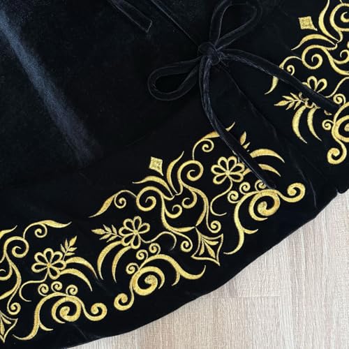 Burgundy Victorian Velvet Christmas Tree Skirt with Gold Damask Embroidery Q6345