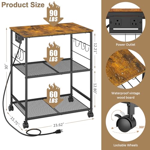 Rolling Kitchen Microwave Cart with Storage, Lockable Wheels S489447