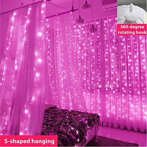 ZSJWL 2 Pack Curtain Lights, 300 LED Warm White with Remote, 9.8 × 9.8 Ft for Bedroom Window G2485