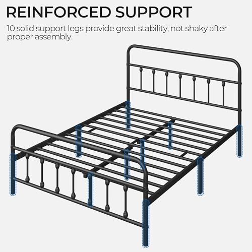 Yaheetech Classic Metal Platform Bed Frame with Victorian Headboard, Full Size Black T81083