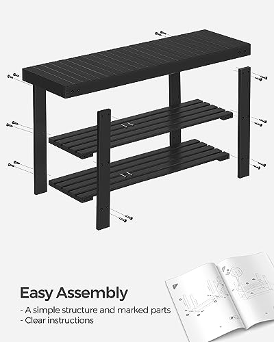 SONGMICS 3-Tier Bamboo Shoe Rack Bench, Entryway Storage, Ink Black X802