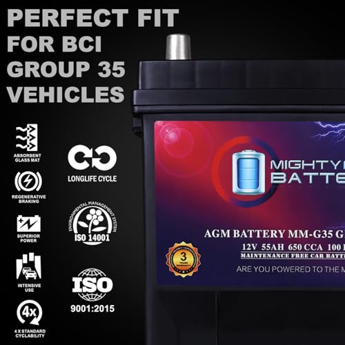 Mighty Max Battery MM-G35 Group Size 35 12V 55Ah AGM Replacement Battery for Honda CR-V 14-16 C701