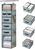 VERONLY Hanging Closet Organizer 7 Shelves, Closet Organization and Storage with 5 Different Drawers, 6 Side Pockets Wardrobe Clothes Organizer for Closet, Grey