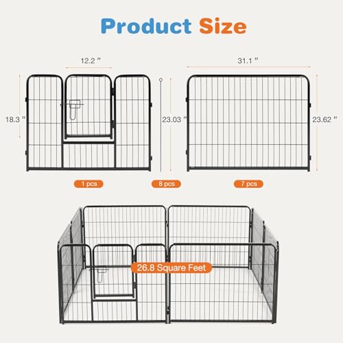 Sweetcrispy Dog Playpen Indoor - 8 Panel Metal Pet Fence with Doors for Small/Medium Pets R262216
