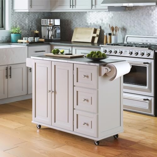 homestyles Mobile Kitchen Island Cart with Stainless Steel Top, Sage Green J6213