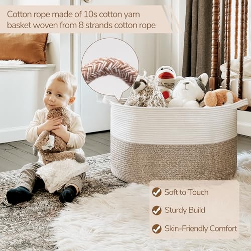 INDRESSME Large Cotton Rope Storage Basket with Handles, 90L Grey R37552