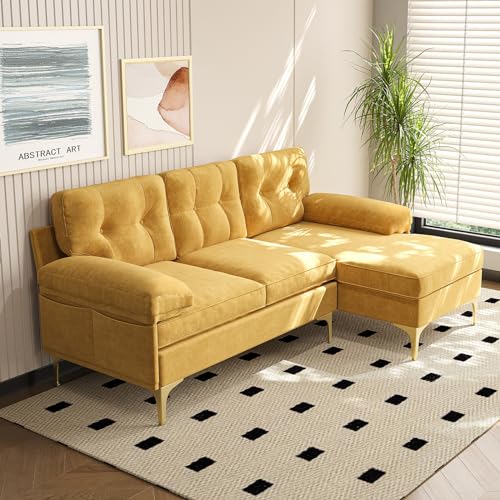 L Shaped Couch Small Sectional Sofa with Reversible Chaise, Blue W543695