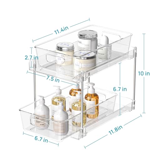 Vtopmart 4 Pack 2 Tier Clear Under Sink Organizer with Pull-Out Track E175