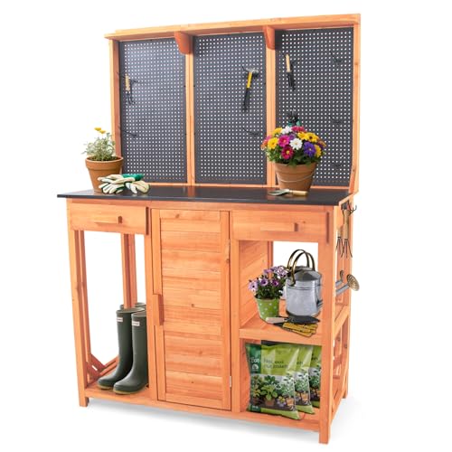 Outdoor Wooden Potting Bench with Storage Drawer and Pegboard B4343