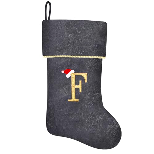 20 Inches Initial Monogram Blue Velvet Christmas Stocking with Gold Trim U394