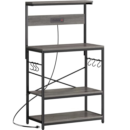 SUPERJARE Kitchen Bakers Rack with Power Outlet, Coffee Bar Table, Rustic Brown W637