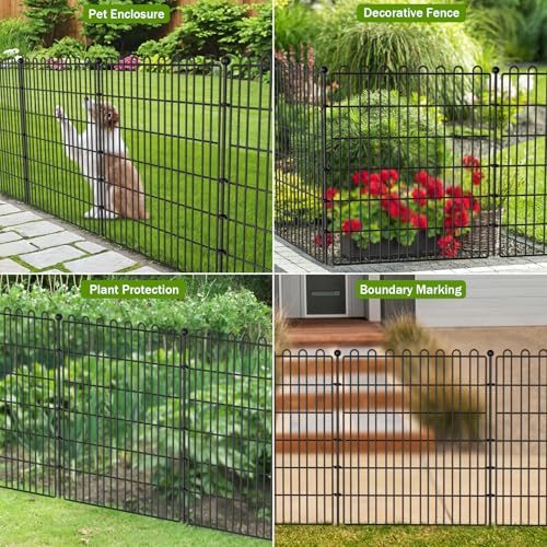 Decorative Metal Garden Fence for Yard, 32in H x 23.6ft L, Animal Barrier K800603