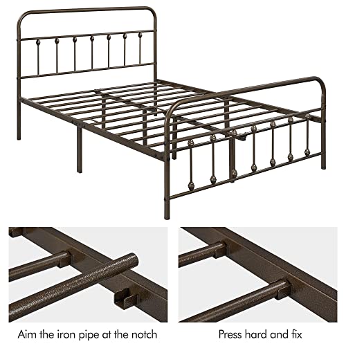 Yaheetech Classic Metal Platform Bed Frame with Victorian Headboard, Full Size Black T81083