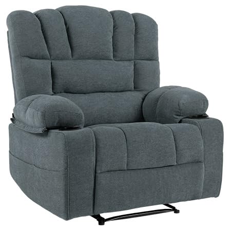 Oversized Recliner Chair for Adults, Extra Wide Seat, Chenille with Pockets (Grey) B6810