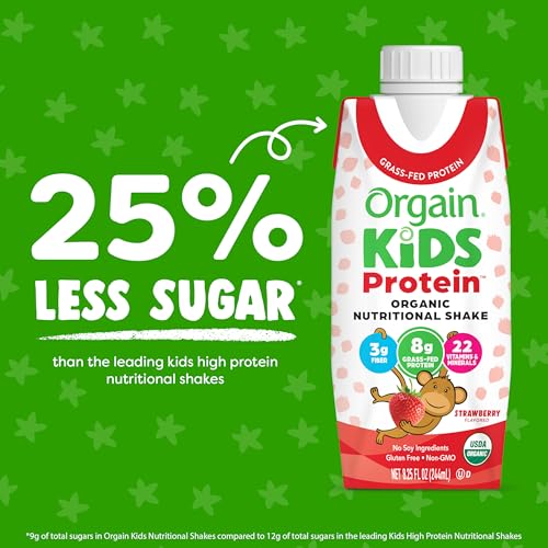 Orgain Organic Kids Protein Nutritional Shake, Chocolate, 8g Protein, 8.25 Fl Oz (Pack of 12) S5828