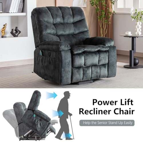 Phoenix Home Power Lift Chair Recliner with Massage and Heat, Green Grey C249534