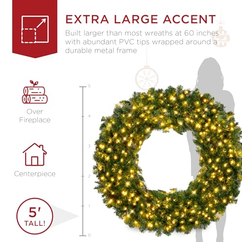 Best Choice Products 60in Pre-Lit Fir Christmas Wreath with 300 LED Lights E577048