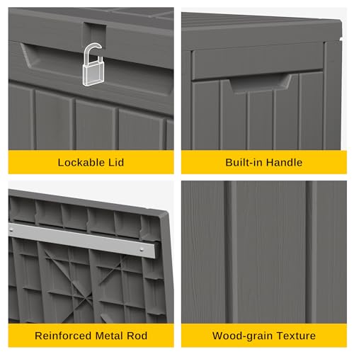 EAST OAK 60 Gallon Waterproof Outdoor Storage Box, Grey A4870