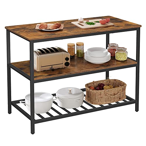 VASAGLE Kitchen Island with 3 Shelves, 47.2 Inches, Rustic Brown and Black W99569