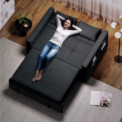 DWVO 55" Futon Couch, 3-in-1 Convertible Sofa Bed, Grey Velvet, Full Size S272