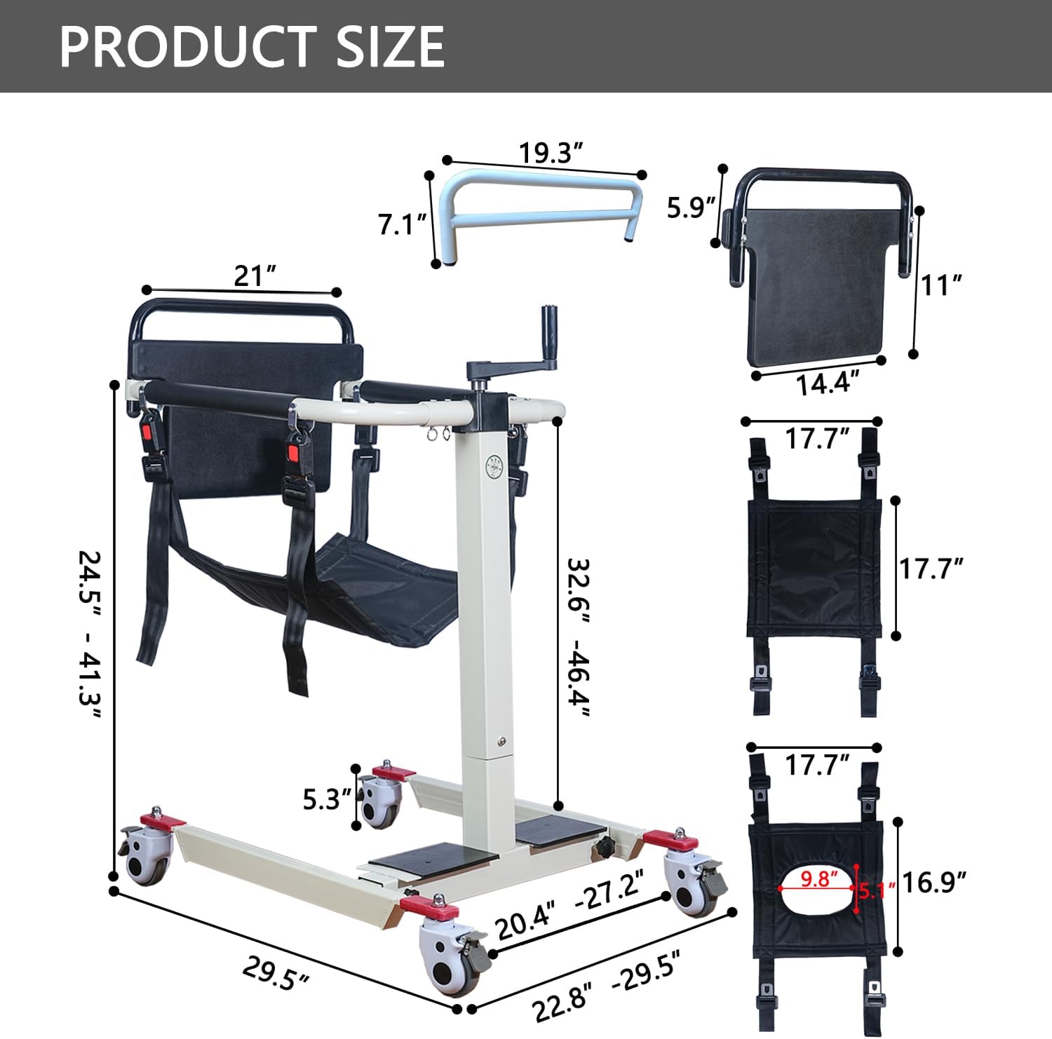 Patient Lift Transfer Chair, Height and Width Adjustable Wheelchair for Elderly and Disabled O77295