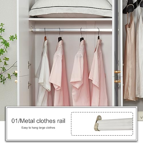 Wooden Armoire Wardrobe Closet Cabinet, 4 Door 2 Drawers, White, 63" L x 20.3" W x 72" H A546555