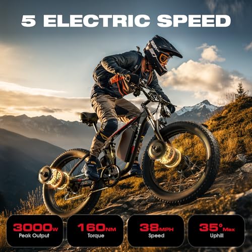 3000W Dual Motors Electric Bike for Adults, 52V 25Ah 26" Fat Tire Full Suspension L397237