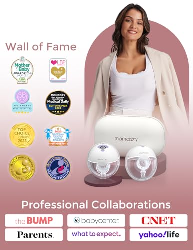 Momcozy M5 Hands-Free Wearable Breast Pump, Double-Sealed Flange, 3 Modes & 9 Suction Levels, 24mm, 2-Pack Quill Gray Z371714