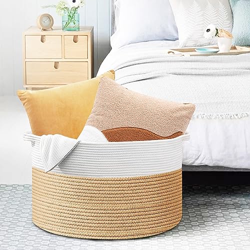 Extra Large Woven Cotton Rope Blanket Basket with Handles A14774