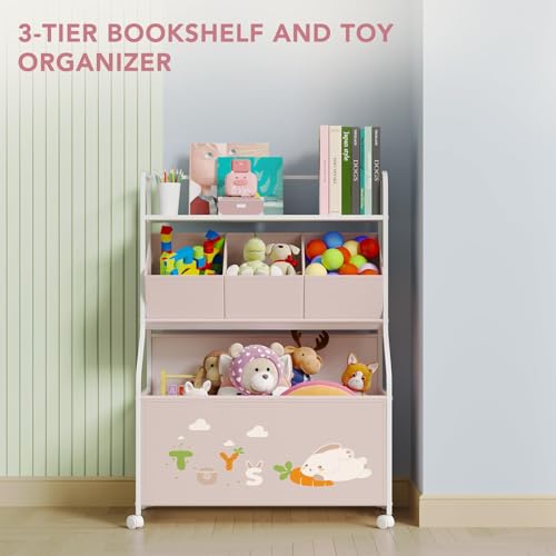 BBLIKE Toy Storage Organizer with Wheels 3-Tier Kids Toy Box White Q363830