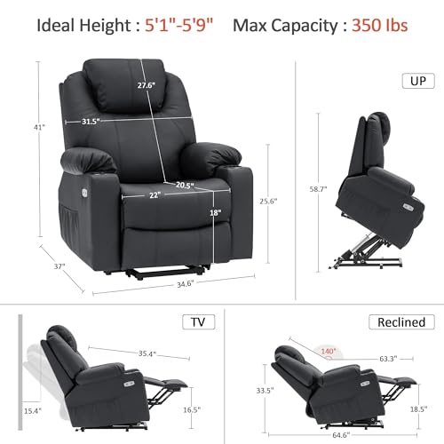 MCombo Power Lift Recliner Chair for Elderly with Heat and Massage, Faux Leather, Black V60394