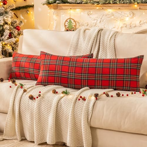 Pack of 2 Christmas Plaid Throw Pillow Covers Green 20x20 Inches U98072