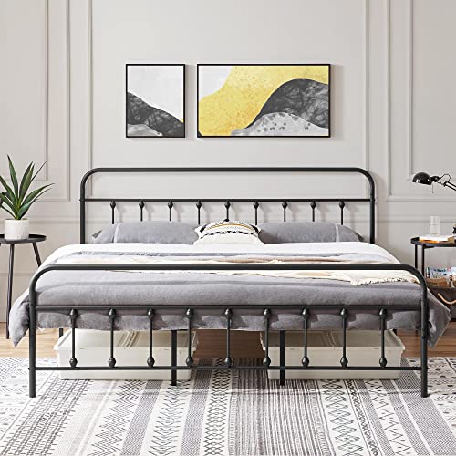 Yaheetech Classic Metal Platform Bed Frame with Victorian Headboard, Full Size Black T81083