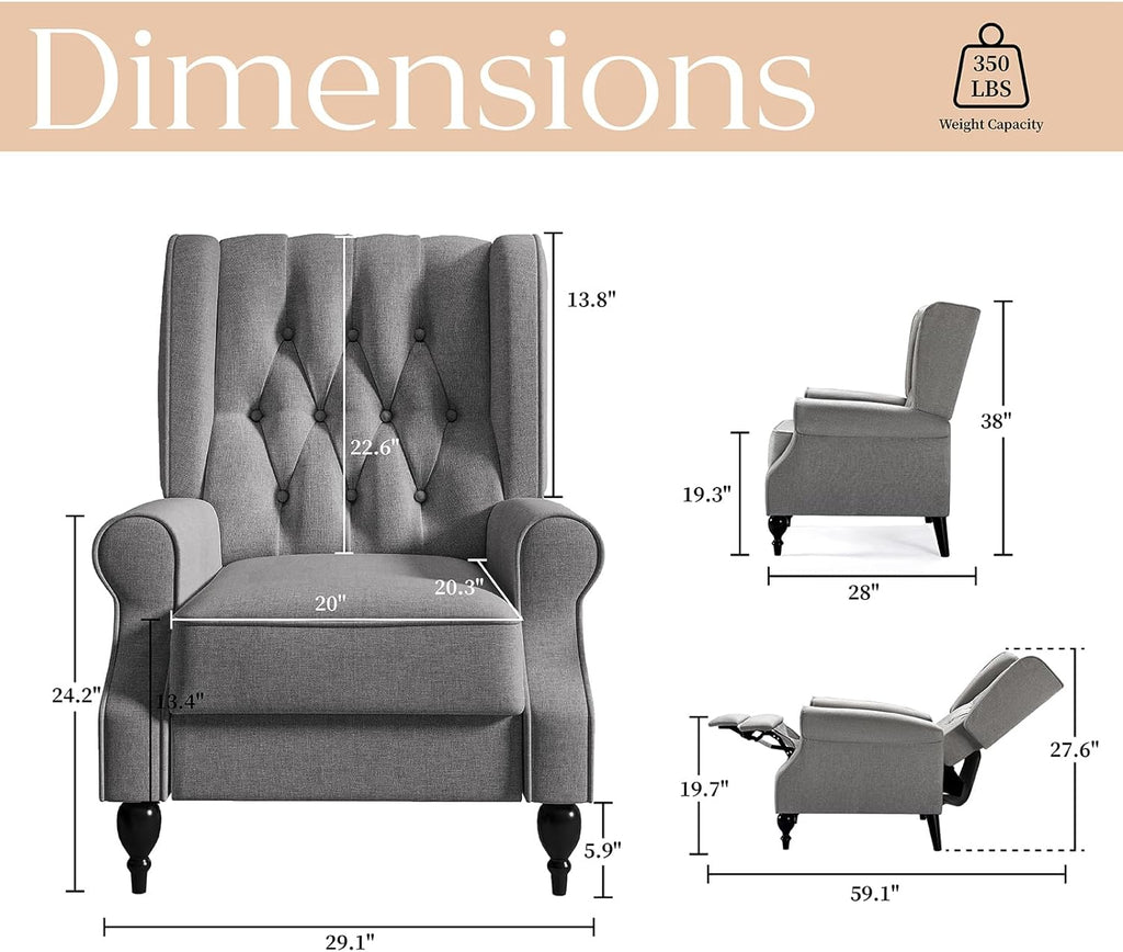 High Back Wingback Recliner Chair for Living Room, Tufted Upholstered Armchair, Dark Gray I355338