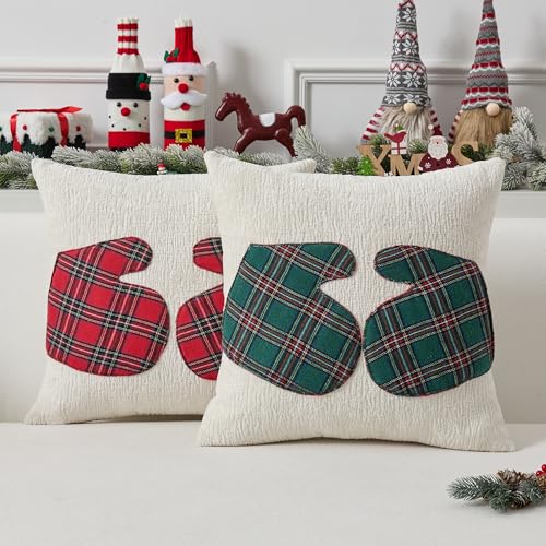UGASA Star Christmas Decorative Pillow Covers 18x18 Inch Set of 2 Dark Green Q9265