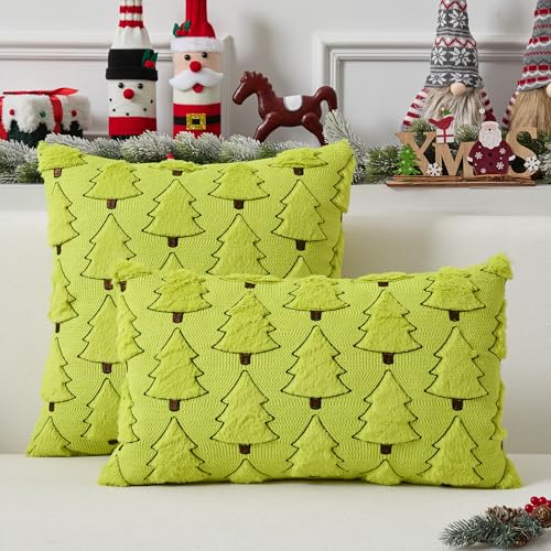 UGASA Star Christmas Decorative Pillow Covers 18x18 Inch Set of 2 Dark Green Q9265