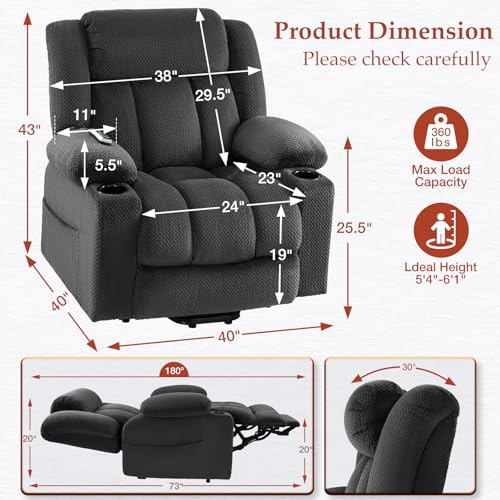 Power Lift Recliner Chair for Elderly with Heat and Massage, Grey R7895