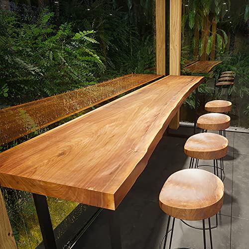 Industrial Bar Table Solid Wood Live Edge Dining Table with 4 Stools, Brown F453845