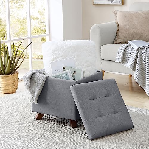 Ornavo Home Linen Tufted Square Storage Ottoman with Lift Off Lid, Gray R949215