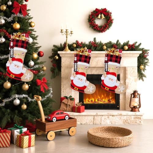 DEMIUKO 3PCS Christmas Stockings with Name Tags Snowman Santa Penguin F6894