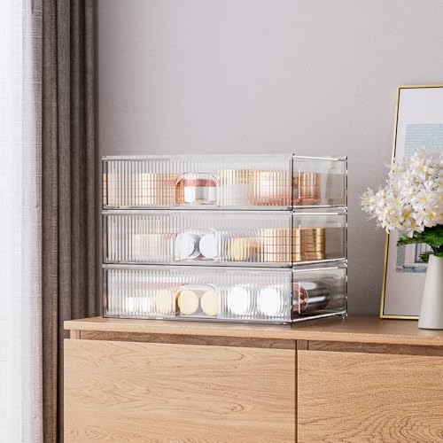 ZHIAI 3 Pack Clear Stackable Acrylic Cosmetic Organizer with Drawers N472
