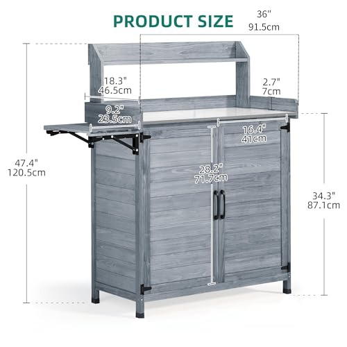YITAHOME Solid Wood Potting Bench Table with Folding Pallet and Metal Tabletop, Grey Y7623