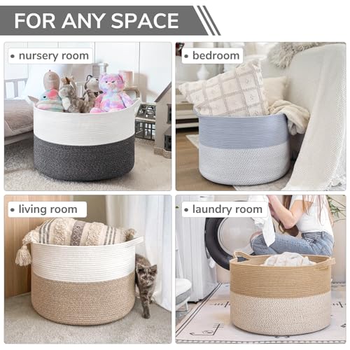INDRESSME Large Cotton Rope Storage Basket with Handles, 90L Grey R37552