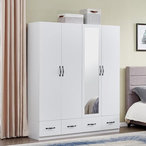 4-Door Wooden Gray Armoire Wardrobe with 3 Drawers for Bedroom Storage M56895