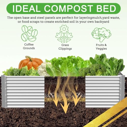 2 Pack 8x4FT Galvanized Raised Garden Bed for Vegetables, Steel, Outdoor Z74554