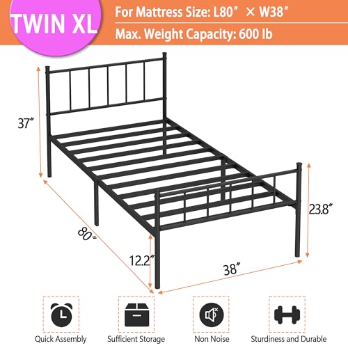Full Bed Frame Metal Platform Bed with Steel Slat Support F6304