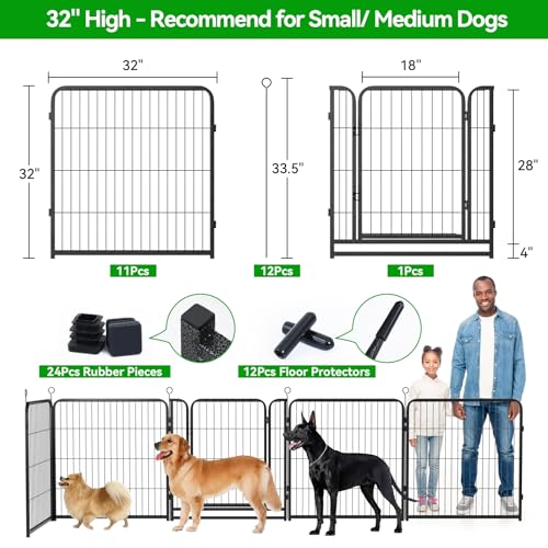 Dog Playpen Outdoor Extra Wide 12 Panels Heavy Duty 40" Height with Doors Portable G77703