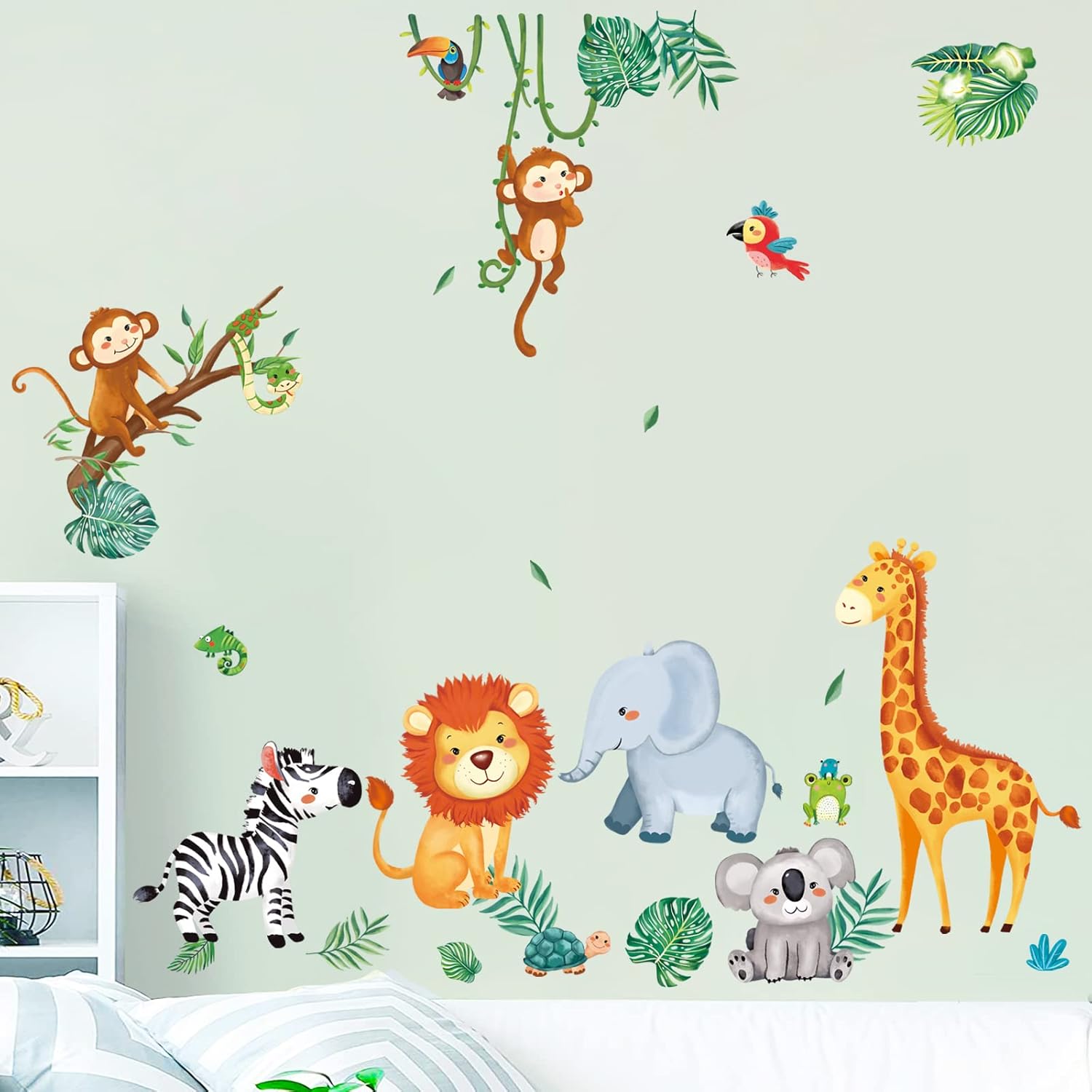 Jungle Animals Wall Decals Monkey Giraffe Elephant Stickers for Kids Room Decor T235