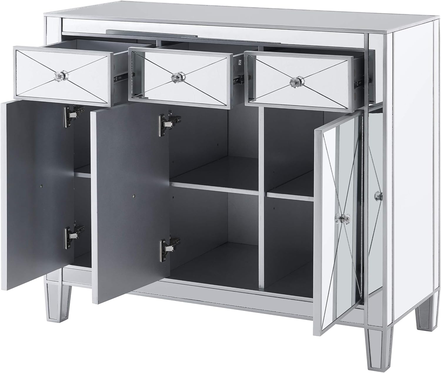 SEI FURNITURE Mirage Cabinet, Mirrored with Matte Silver Trim T84358